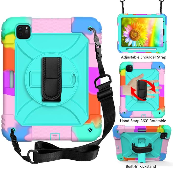Rainbow Tablet Case for iPad Pro 11 Inch 2018/2020/2021 With Pencil Holder Hand Strap + Shoulder Strap + Kickstand Cover