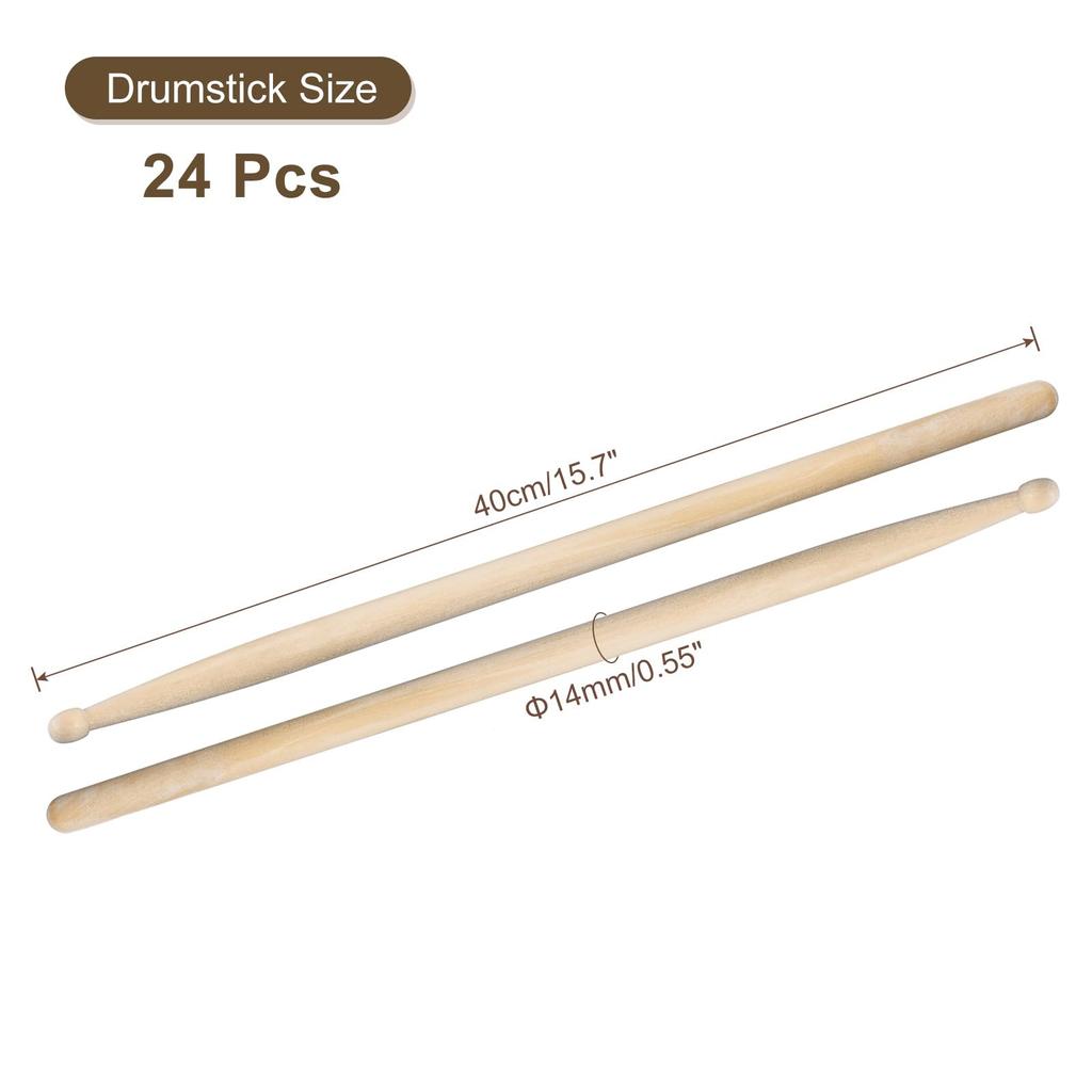 Uxcell Maple Wood Drumsticks with Non-Slip Handle Grip, Classic Wood Tip for Drums, Musical Instruments, Percussion, 5A, 14mm X 40cm, 12 Pairs