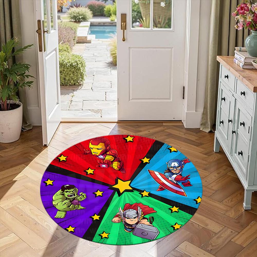 Superhero Round Office Rug Perfect for Foyer Bedrooms Living Rooms Dining Room Antislip Round Carpet Anime Office Decor Spiritual Gift