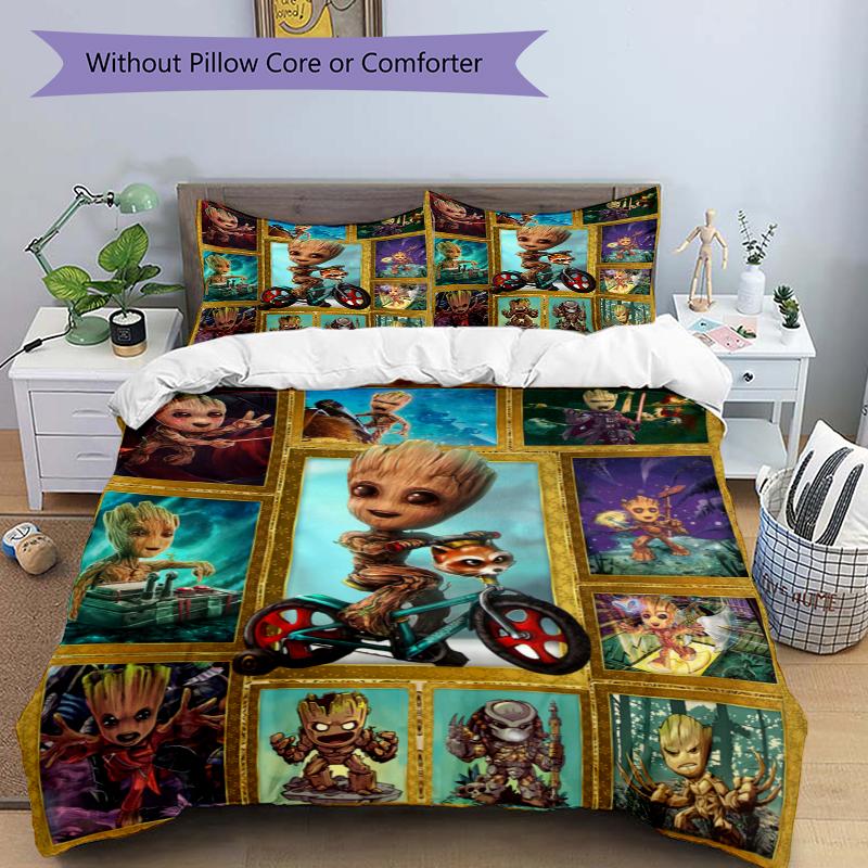 3Pcs Groot Friends Adventure Bedding Set Quilt Cover Pillowcase Home Christmas Xmas Halloween Gift 1 Duvet Cover 2 Pillowcase M924198