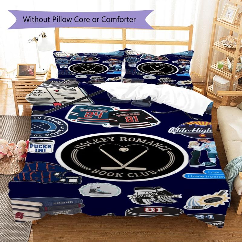 Hockey Romance Book Club Sticker Print 3 Pieces Duvet Cover Set Sports Book Theme Bedding Bedroom Home Decor Without Pillow Core