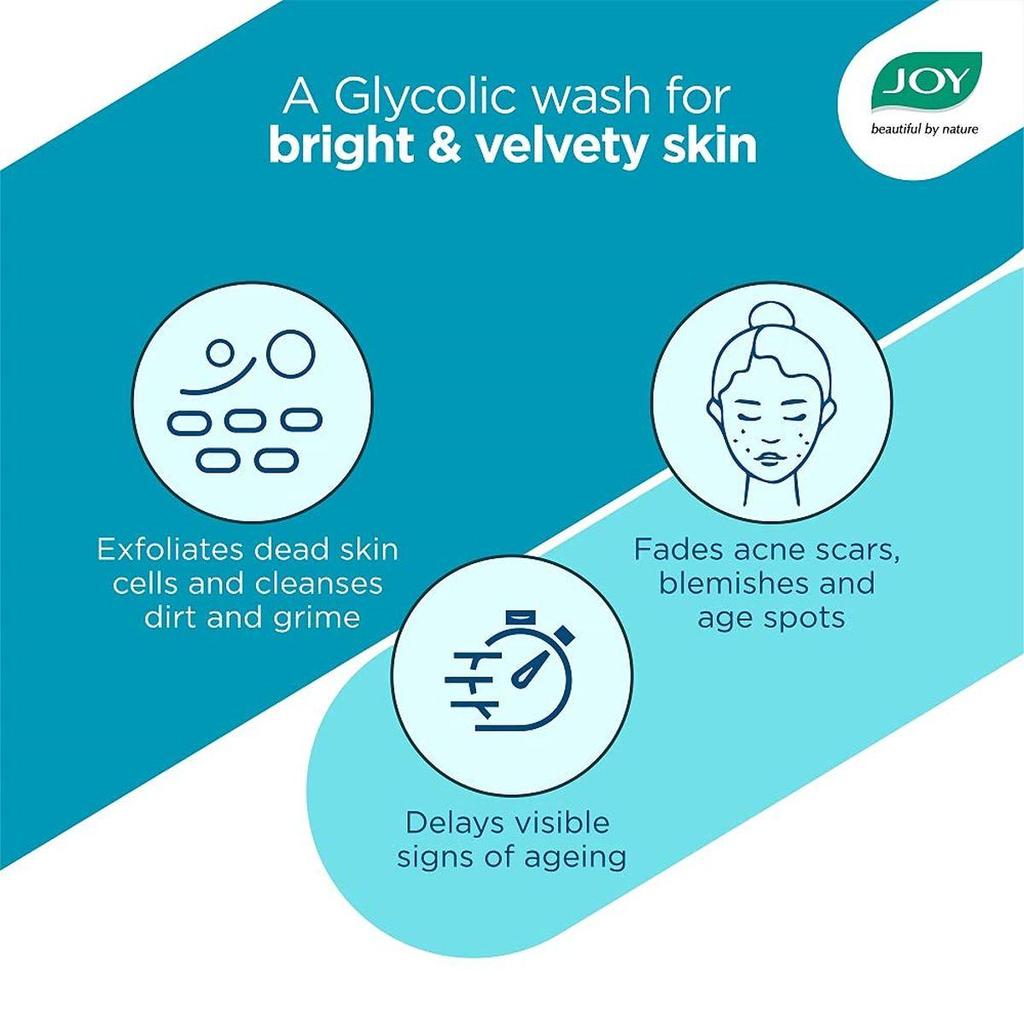 Joy Revivify Glycolic Acid Face Wash | Skin Firming and Youth Reviving with Chamomile Extracts and Natural AHAs - Sulphates, Parabens Free -150 Ml