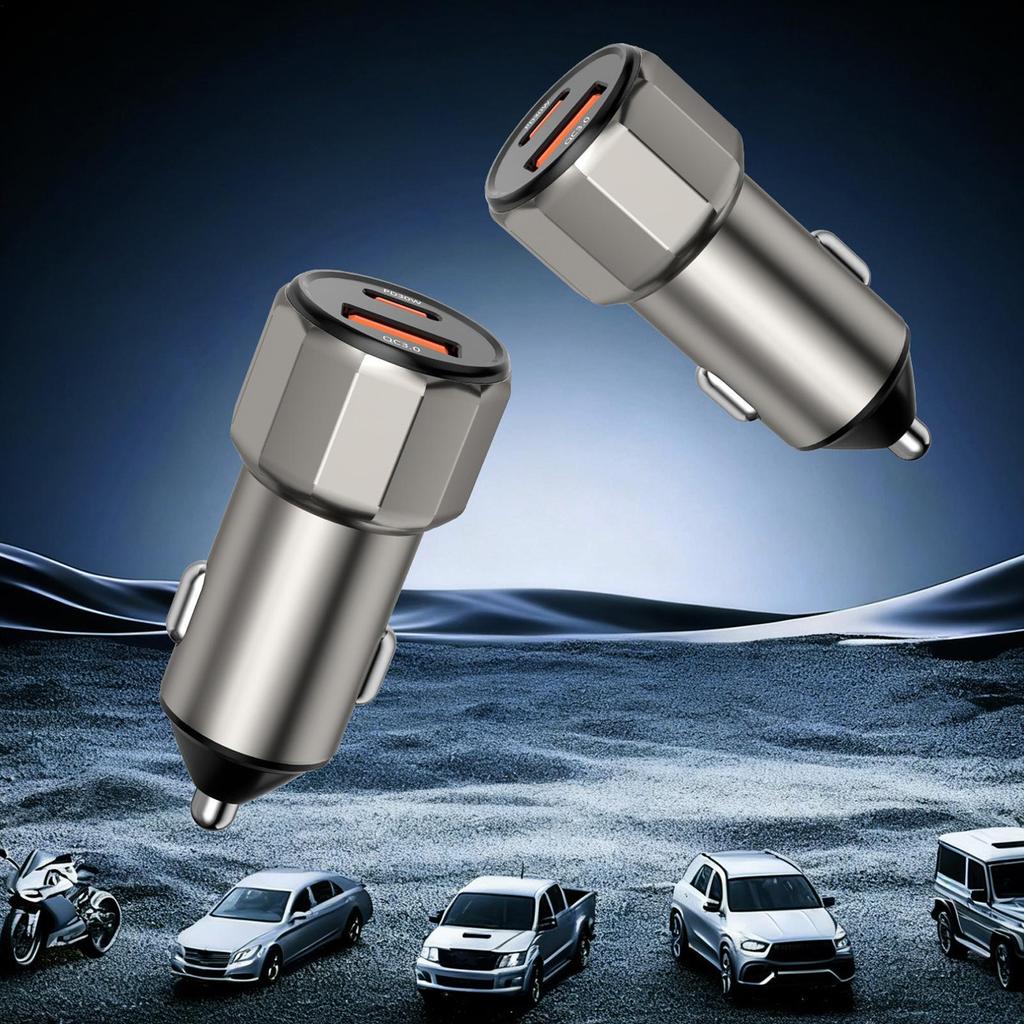 Автомобильное зарядное устройство для телефона, двухпортовое, USB Type-C PD 30 Вт, QC3.0, автомобильный зарядник, аксессуары для интерьера автомобиля, зарядное устройство из цинкового сплава, универсальное