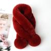 Women Winter Solid Color Scarf Soft Plush Ball Decor Faux Fur Thick Scarfs Cozy Neck Warmer Cross Windproof Thermal Lady Neck Wrap