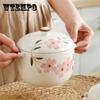 Chinese Style Underglaze Cherry Blossom Ceramic Soup Cup Steamed Egg Pot Water-proof Soup Pot with Lid