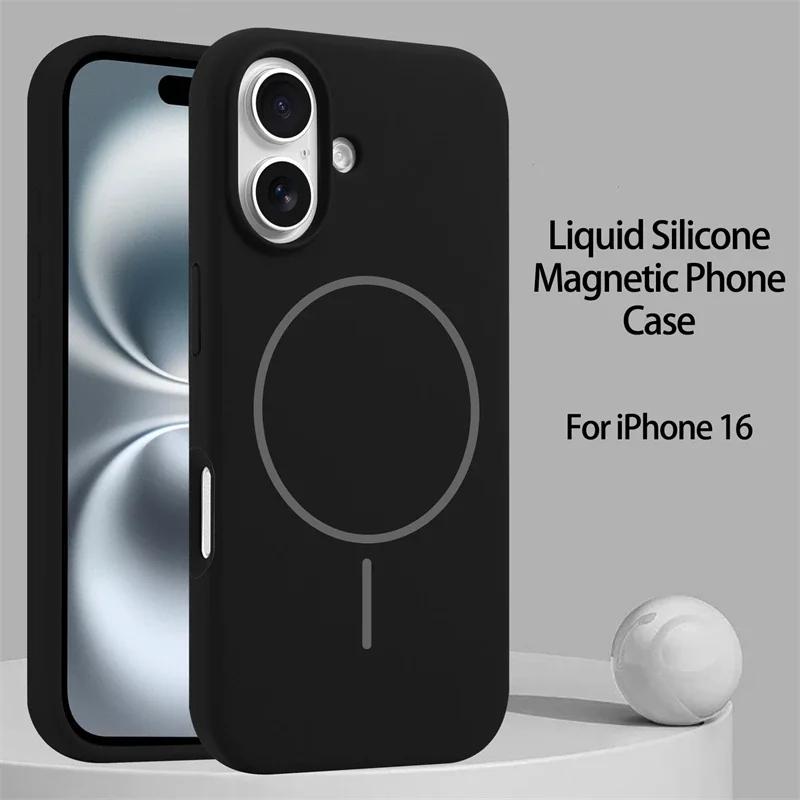 Luxury For iPhone 16 15 14 13 12 11 Pro Max Plus Liquid Silicone Case For Magsafe Magnetic Wireless Charging Soft Phone Cover
