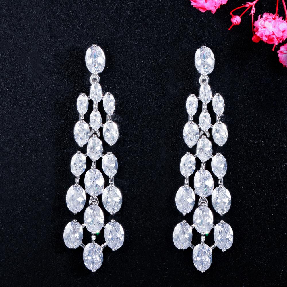 CMM Sparkling Cubic Zirconia Chandelier White Gold Color Drop Earrings