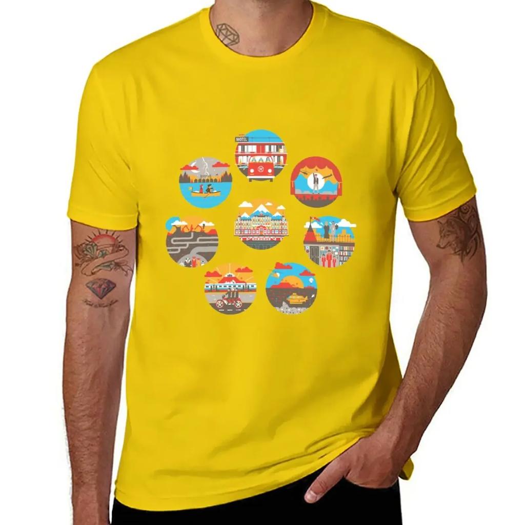 Wes Anderson Films Icon Illustrations T-Shirt anime aesthetic clothes vintage Men's t-shirts