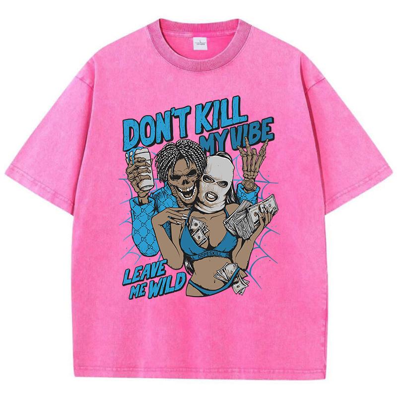Уличные женские футболки Не убивай мой вайб Оставь меня дикой Принт Короткий рукав Удобный хлопок Оверсайз топы