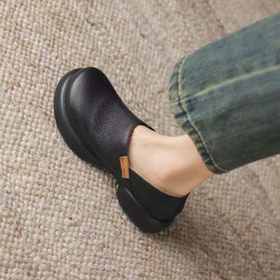 Британский стиль мода толстая подошва круглый носок маленькие кожаные туфли женские повседневные мокасины толстый каблук мягкая кожа не устают ноги ленивые одинарные туфли