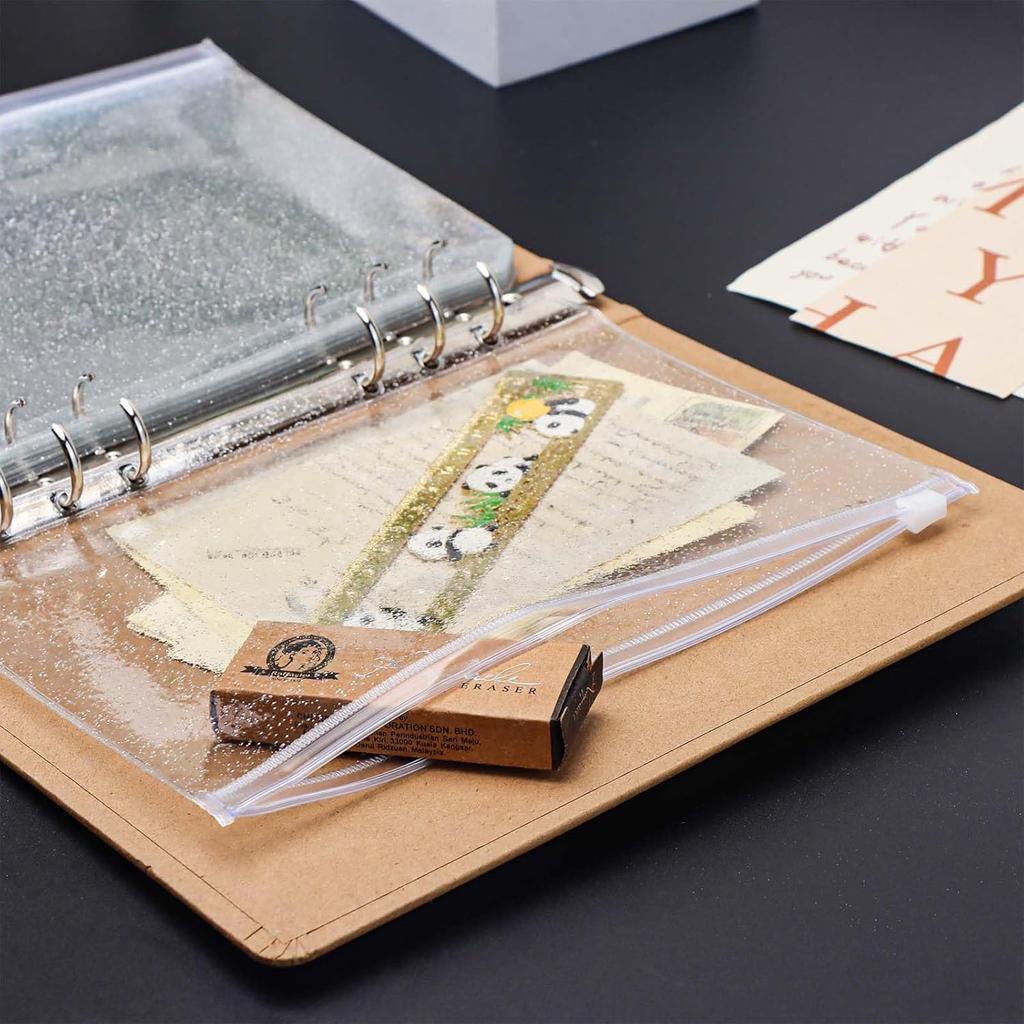 10 шт. A5 Конверты для наполнения наличными Карманы-файлы на молнии Прозрачный ПВХ с блестками 6-отверстные карманы на молнии Кармашки для loose-leaf планировщика на 6 колец (A5 5,91" x