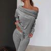 Women's  Fashion Casual 2-piece Coral Velvet Off-shoulder Top + Trousers Suit Running Suit Breathable Sportswear Yoga Suit