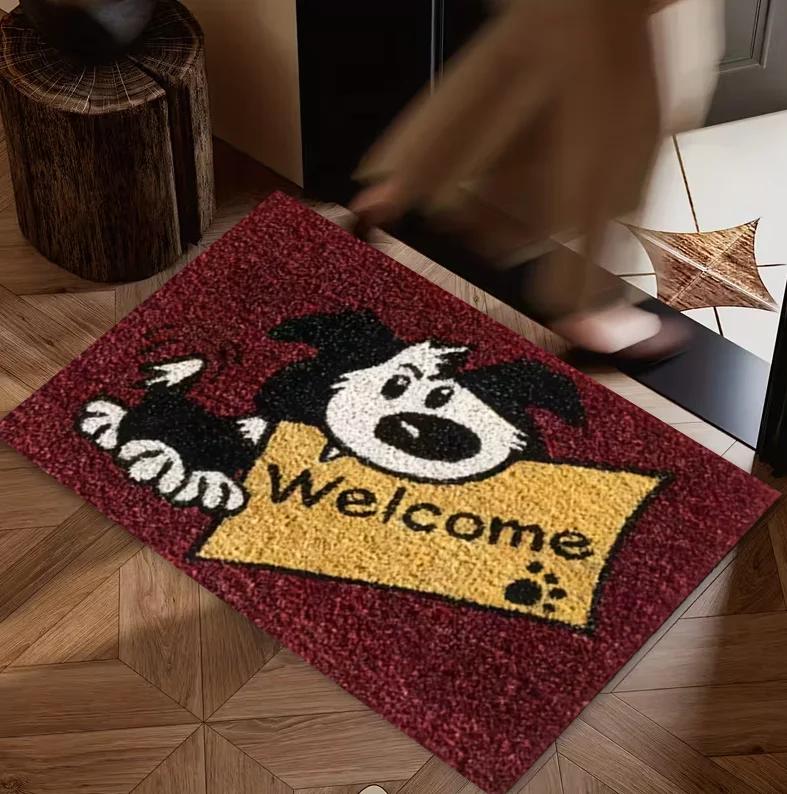 VIKAMA Cute Dog Welcome Doormat Soft Non-Slip Floor Mat for Hallway Entrance Bathroom Kitchen Pet Lover Home Decor