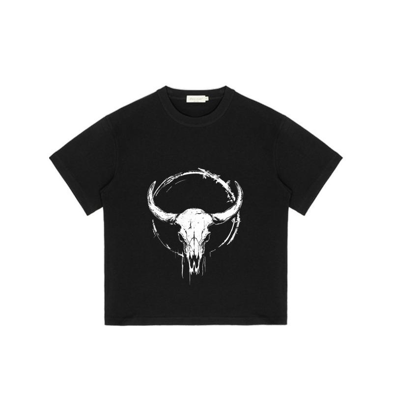 Черная футболка с принтом черепа быка для повседневной носки