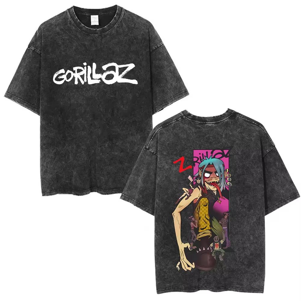 Washed Vintage Rock Band Gorillaz Graphic Tshirts Men Women CasualOversized Short Sleeve T Shirts Mens Retro Gothic Streetwear