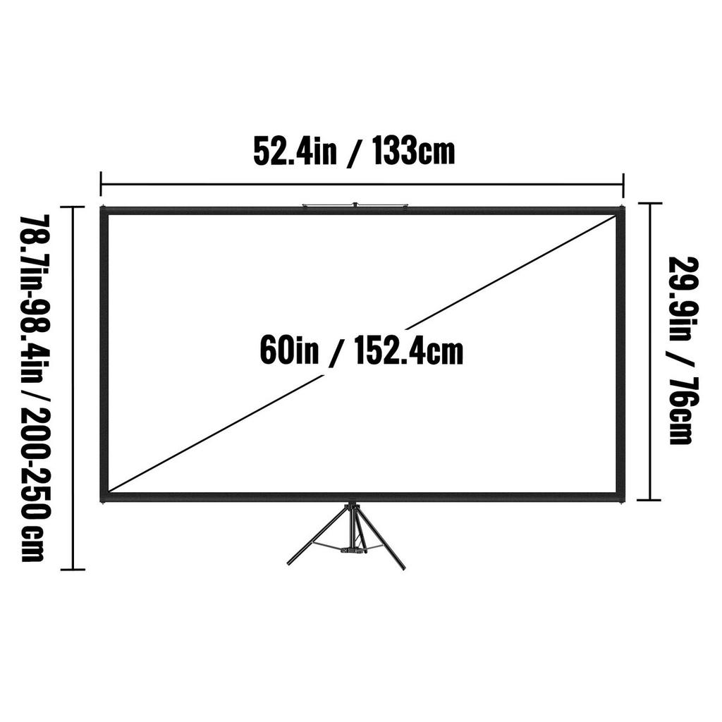 Tripod Projector Screen with Stand 60 inch 16:9 4K HD Projection Screen Stand Wrinkle-Free Height Adjustable Portable Screen for Projector Indoor &