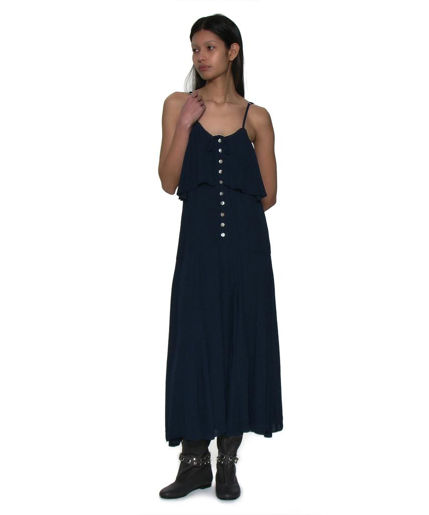 Partimento Woman Ruffle Lace Trim Flare Slip Dress_Navy