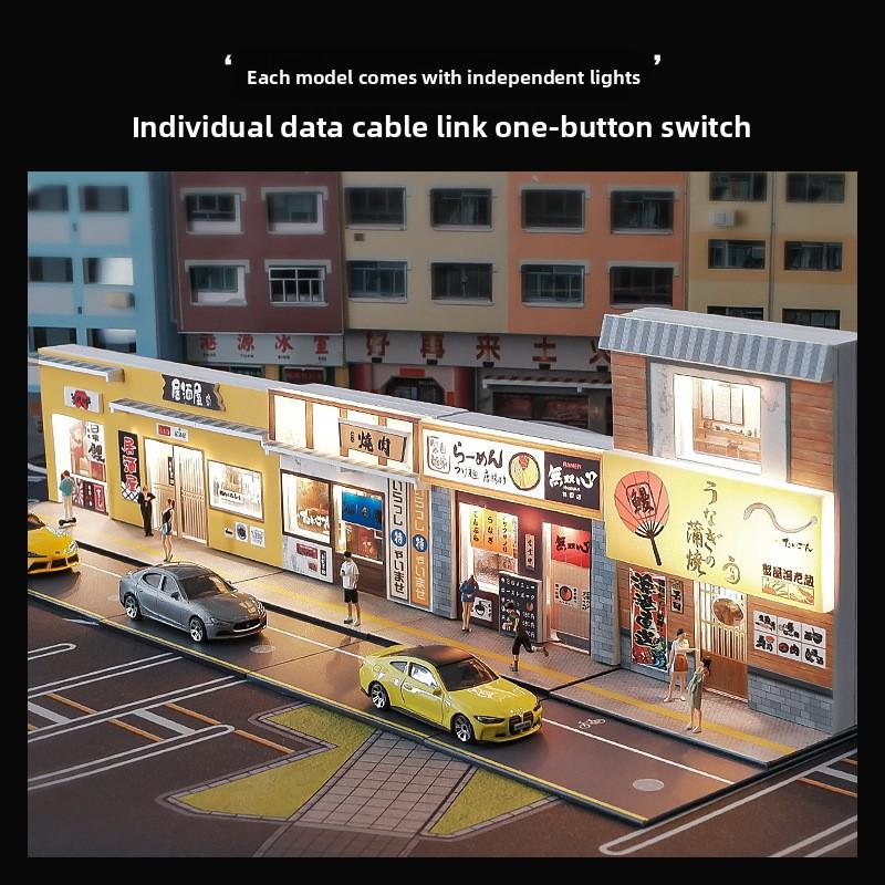 Lighting Japanese-style Ramen Shop Sushi Shop Miniature Scene for 1/64 Car Model Collection Home Decor Display Ornaments