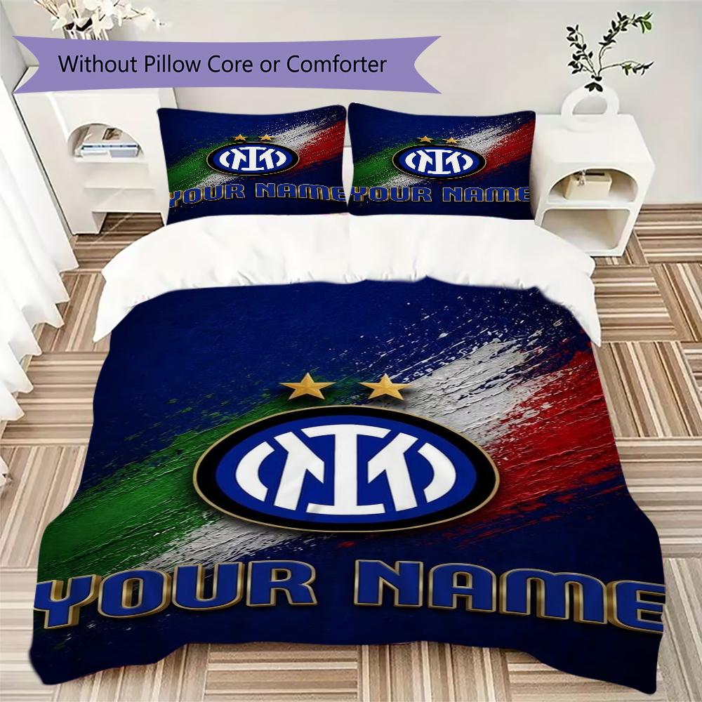 Custom Name Inter Milan Pattern Bedding uilt Set uilt Cover Pillowcase Home Decoration Birthday Gift (1*duvet cover+2*pillowcase without core)