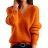 Женская мода V-образный вырез однотонный трикотажный низ рубашка длинный рукав пуловер топ свитер