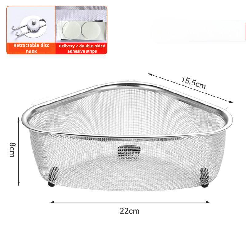 Stainless Steel Drain Rack,Dish Cloth&Sponge Holders,Punching-Free Storage Basket,Shelf,Triangle,Kitchen Sink Corner Bathroom