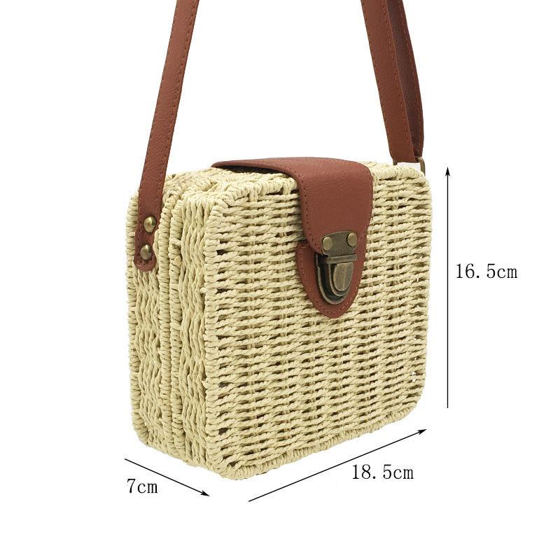 Yogodlns Летняя соломенная сумка через плечо, тканая сумка через плечо ручной работы, маленькая квадратная сумка, пляжная сумка, женская сумка для покупок, отпуск