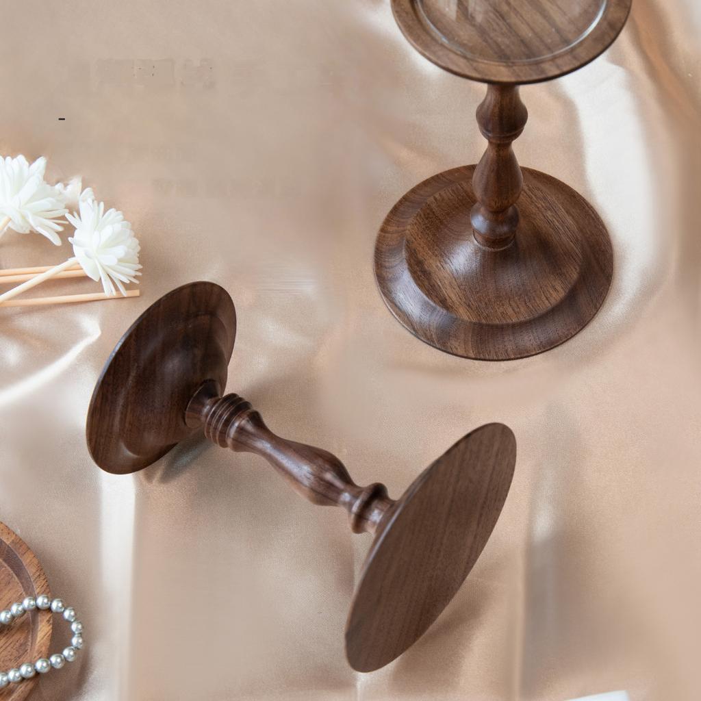 Dining Table Atmosphere Candlestick Black Walnut Wooden Candlestick French Medieval Hand-turned Candlestick Ornaments