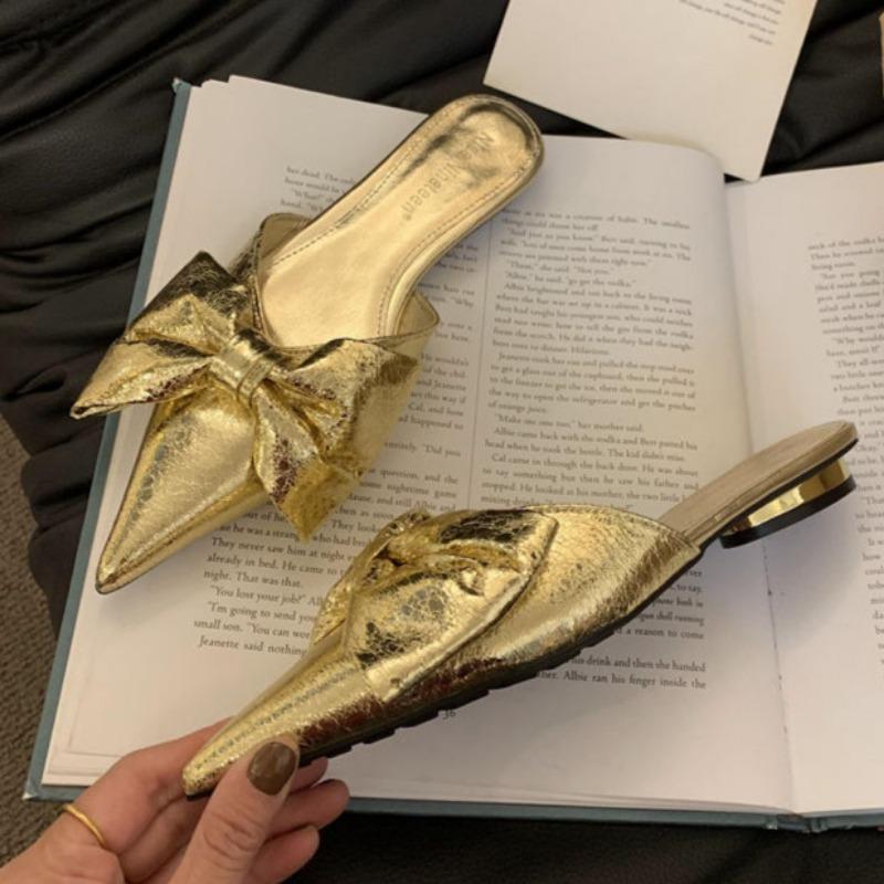 Модные весенние новые сандалии на плоской подошве для женщин, модные с острым носком, с неглубоким вырезом, с бантом-бабочкой, на мягкой подошве, противоскользящие, износостойкие шлепанцы