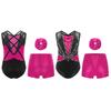 Girls Performance Set Sleeveless Leotard Crisscross Back Rhinestone Decorated Color Block Metallic Outfit