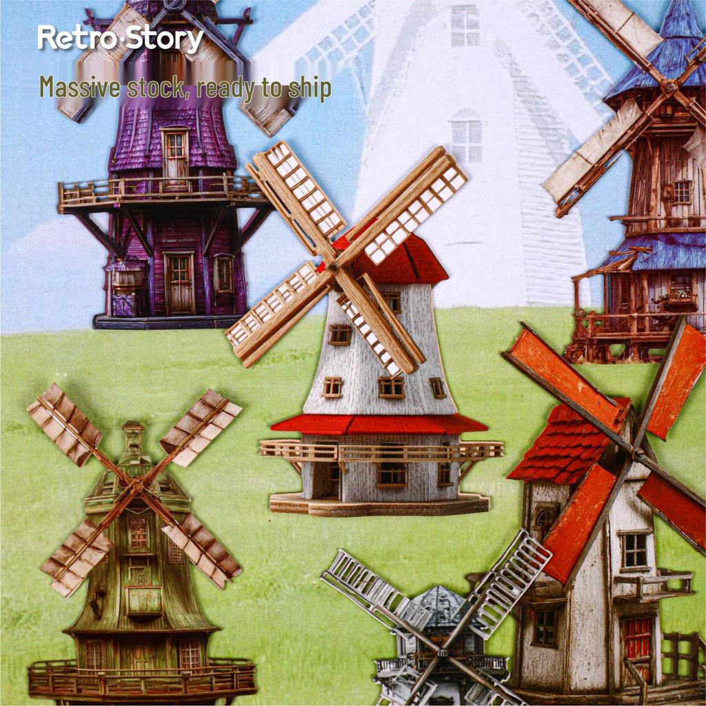Retro Windmill Sticker Set - Pastoral Journal Decor, 6 Styles