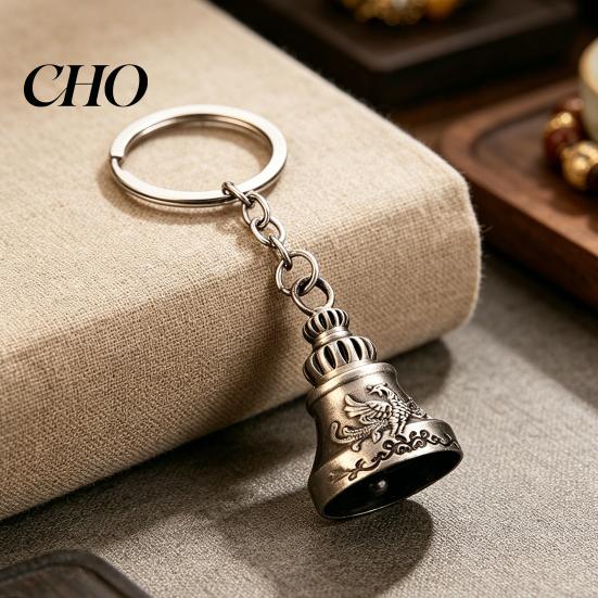 Keychain Pendant Traditional Pattern Retro Bell Design Crisp Ringing Sound Long-lasting Key Holder with Metal Ring Backpacks Suitcases Accessory