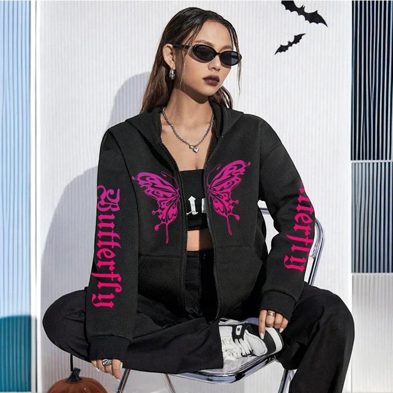 Women's Zipper Hoodie 3 Styles Pattern Printed Sweatshirts All Season Female Urban Casual Fashion Y2K Coats Streetwear Jackets