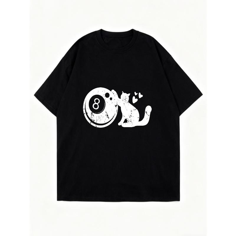Платье-футболка оверсайз с принтом черного шара 8 и кошки, повседневная уличная одежда для женщин