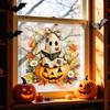 Halloween Window Cling Vintage Patch Ghost Static Clings, Thanksgiving Pumpkin Bow Maple Leaf Autumn Home Decoration Glass Stickers, Reusable