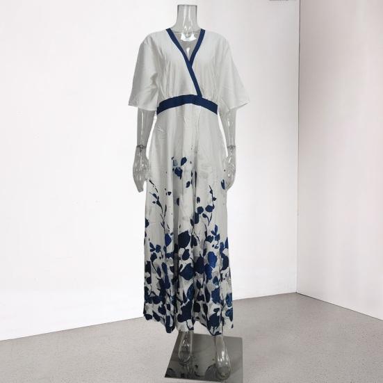 Женское платье макси с цветочным принтом в стиле бохо, повседневное платье миди с коротким рукавом и V-образным вырезом, женское летнее пляжное длинное платье А-силуэта