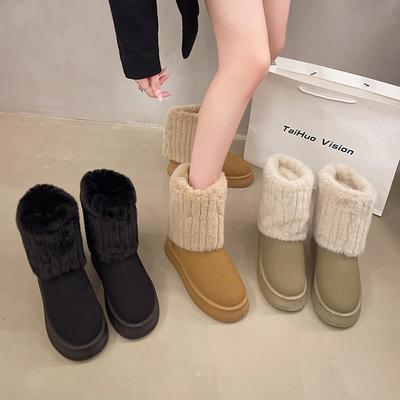 Модные зимние женские сноубутсы с плюшевой подкладкой, теплые ботинки, новые женские хлопковые ботинки на толстой подошве, повседневные слипоны на плоской подошве, короткие ботильоны