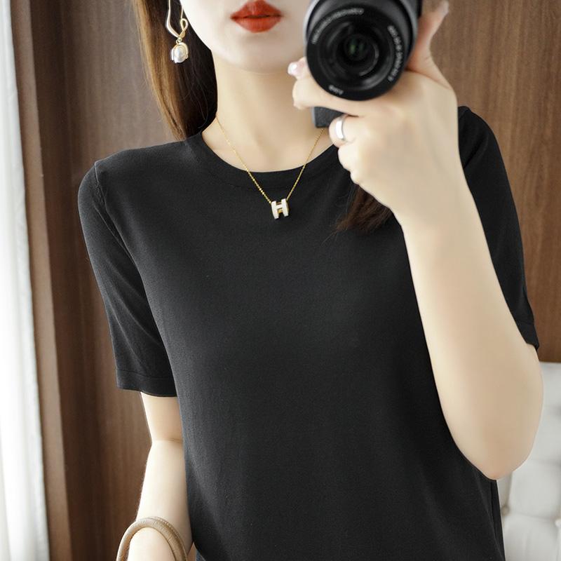 Женская вязаная футболка MODERN NEW SAGA, летняя вязаная рубашка, футболки с короткими рукавами, пуловер с круглым вырезом, вязаные топы