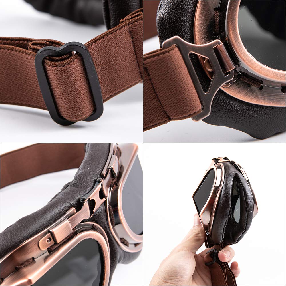 [Evomosa] Vintage Pilot-Style Motorcycle Goggles Eyewear for Half Helmets