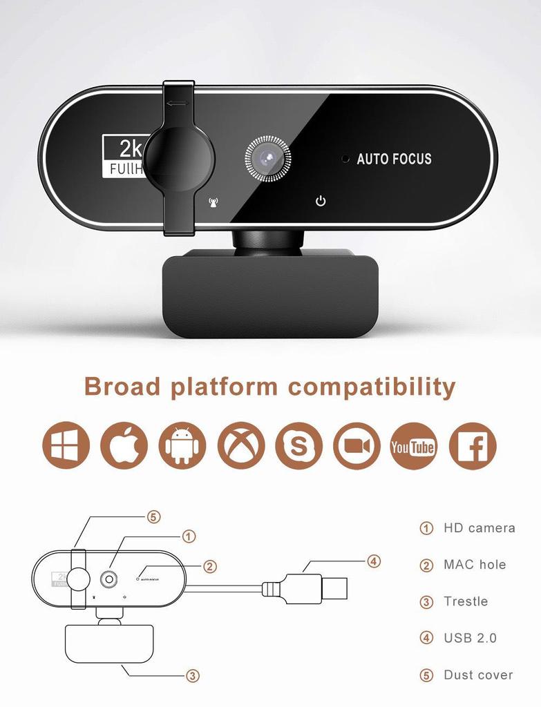 4K HD USB Computer Camera for Online Classes and Live Streaming