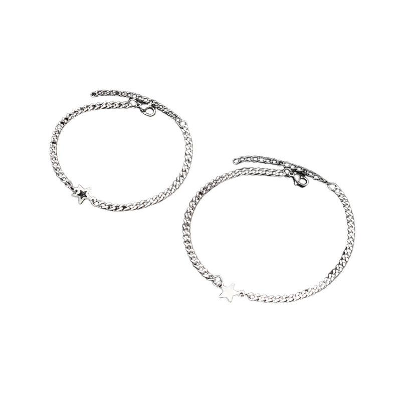 Goth Vintage Cool Matching Relationship Bracelets Y2K Star Pendant Beaded Silver Color Chain for Women Men Aesthetic Jewely Accessory