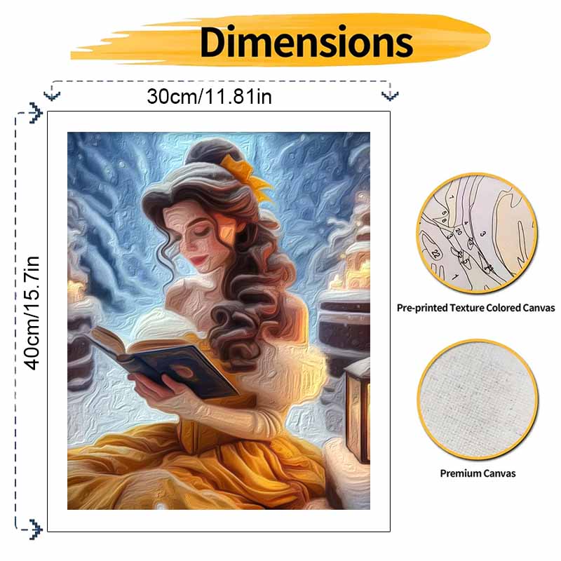 Disney Belle Winter Reading Oil Art Painting Kit Home Wall Decor Handmade Gift for Princess Fans Wall Art Decoration DIY Painting