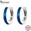 BAMOER New Trendy 925 Sterling Silver Simple Blue Ear Buckles for Women Classic Hoop Earrings Fine Jewelry Party Gift