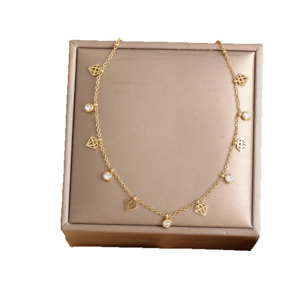 Европейско-американское минималистичное подвесное ожерелье из нержавеющей стали с цирконием - Высококачественный, легкий роскошный дизайн