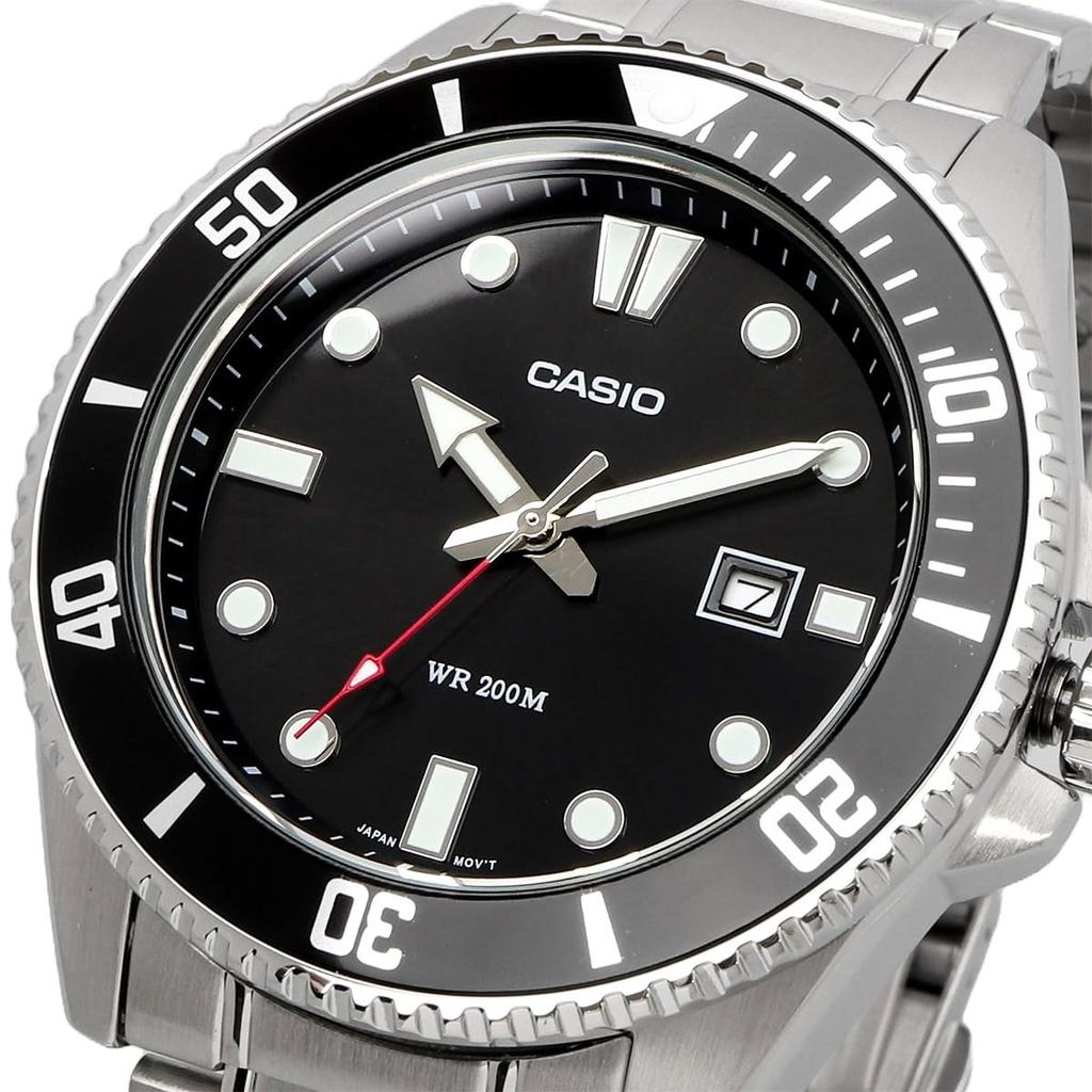 Casio Стандартные аналоговые спортивные водонепроницаемые часы 20 ATM с черным безелем и металлическим ремешком, модель Overseas [Casio] MDV-107D-1A1V мужские [Товар]