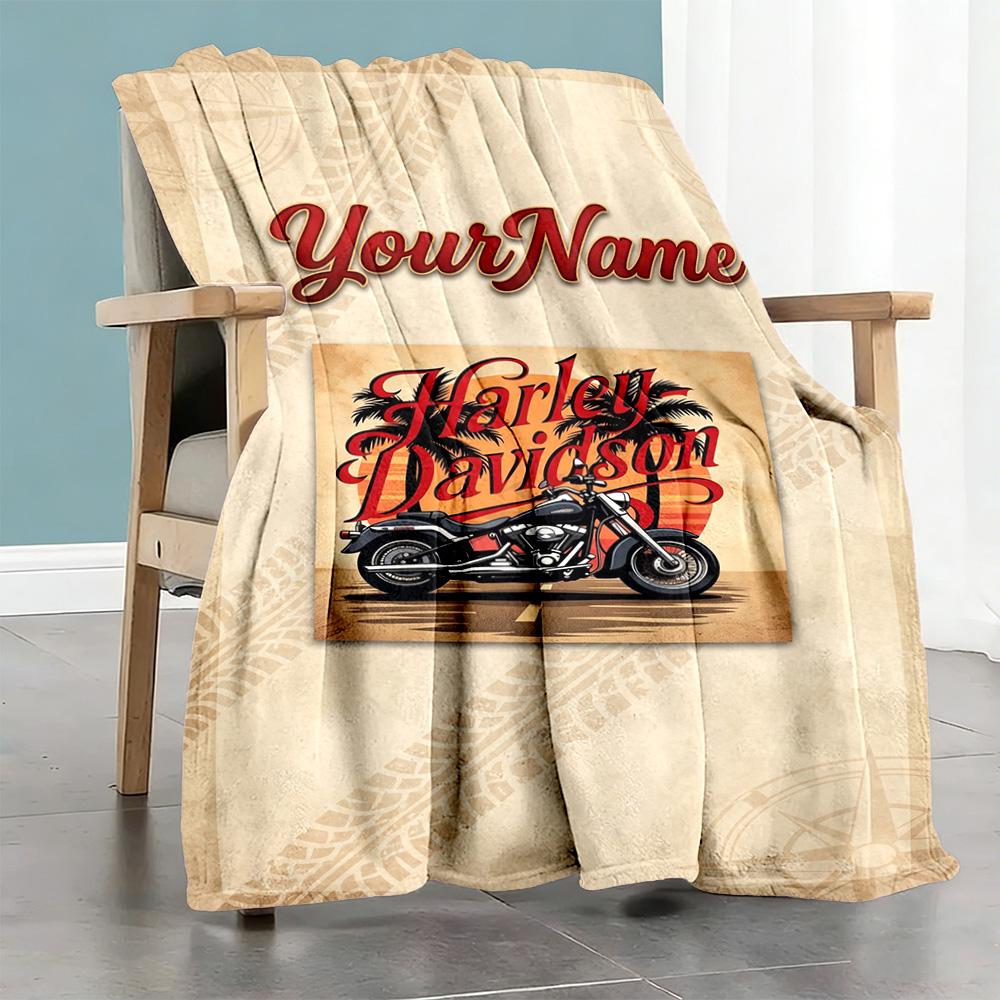 Harley-davidson Motorcycles Personalized Text Blanket Multi-purpose Personalized Blanket Ultra-Soft Throw For Office Bedding Chair Sofa