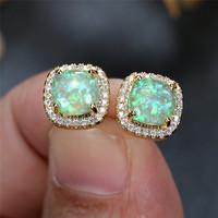 Luxury Female Yellow Pink Stone Earrings Fashion Silver Color Wedding Jewelry Vintage Double Stud Earrings for Women