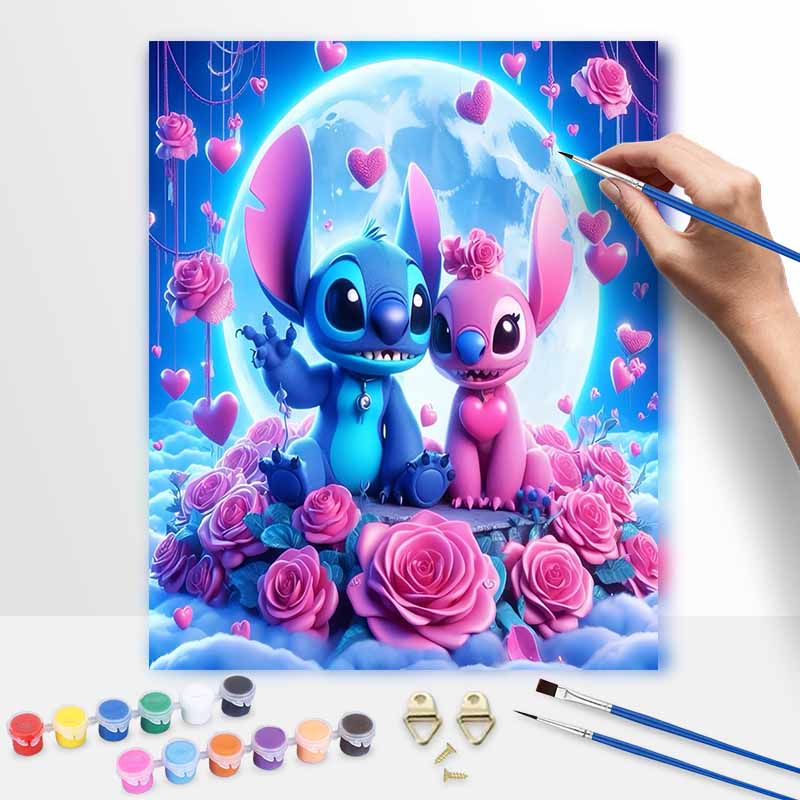 Disney DIY Oil Painting Kits Stitch Angel Romantic Moon Rose Hand Painting Home Decor Craft Gift Ideas For Couples Canvas Wall Art
