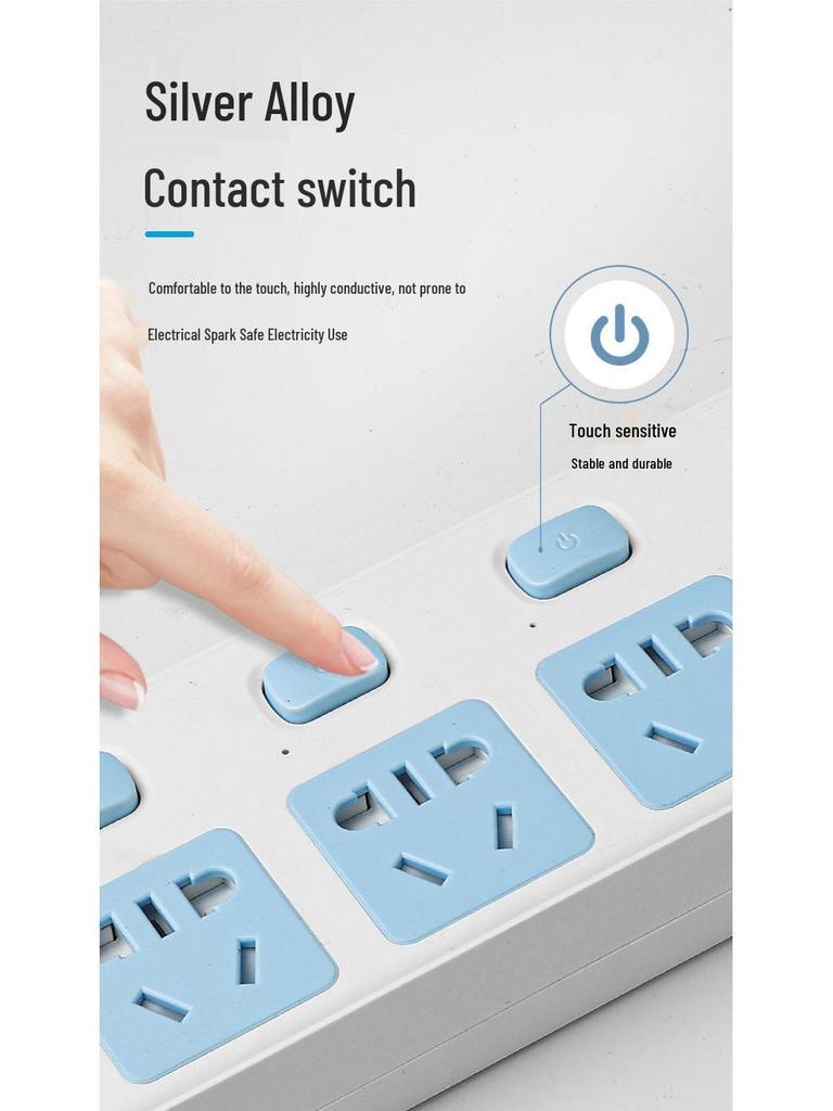 Pure Copper Multi-Hole Power Strip with Cord for Office and Home