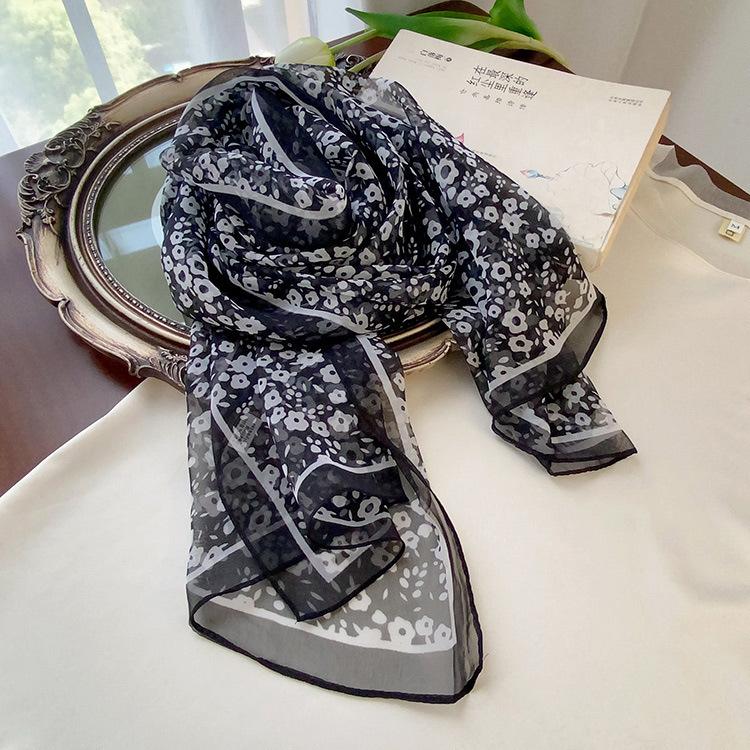 Spring Style Cicada Wings Long Silk Scarf for Women Spring and Autumn Thin Style Fashionable and Versatile Georgette Multi-color Printed Long Scarf