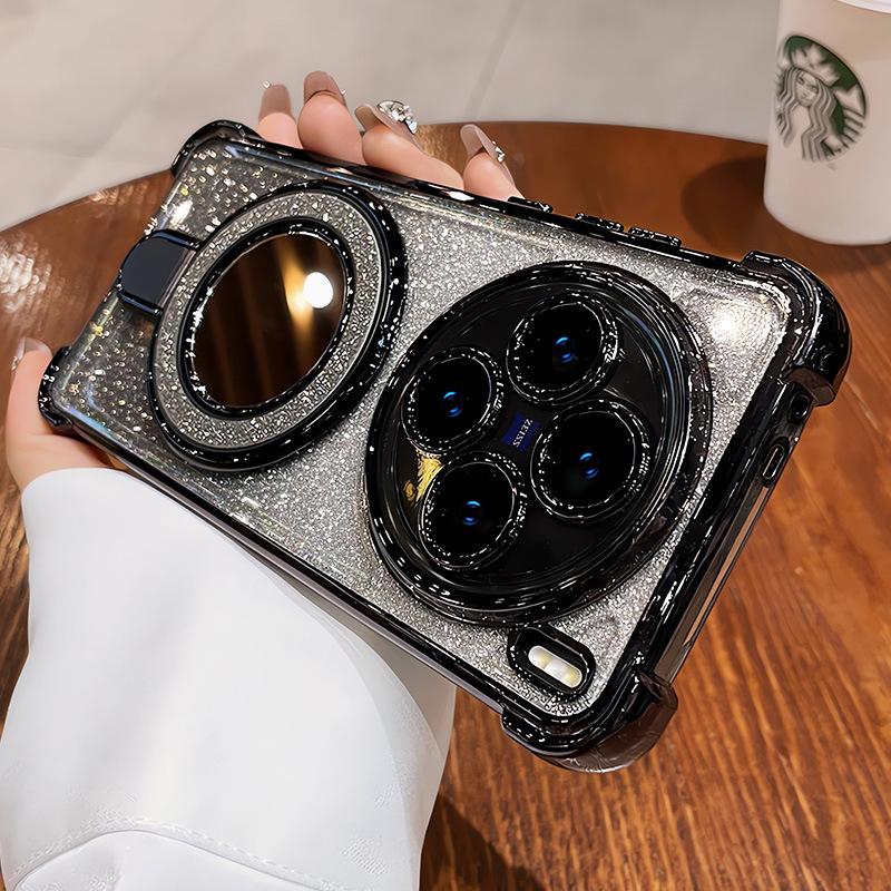 Применимо к чехлу для мобильного телефона vivo X300Pro с блестящим порошком, зеркалом для макияжа, магнитной присоской-держателем, X100Pr мягкий чехол, защита четырех углов от падения